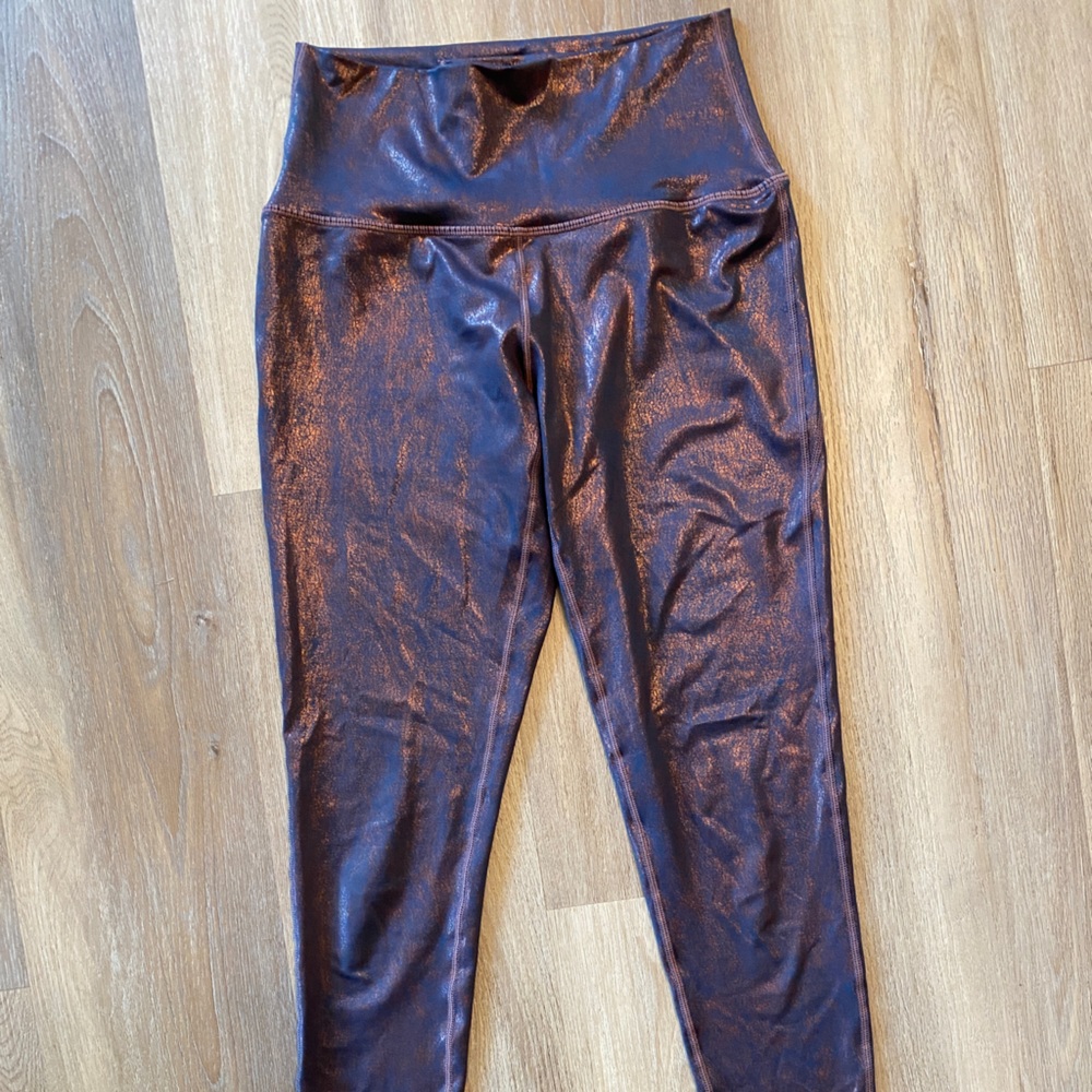 Purple shimmer yoga tights! Mid rise, super fun and flattering